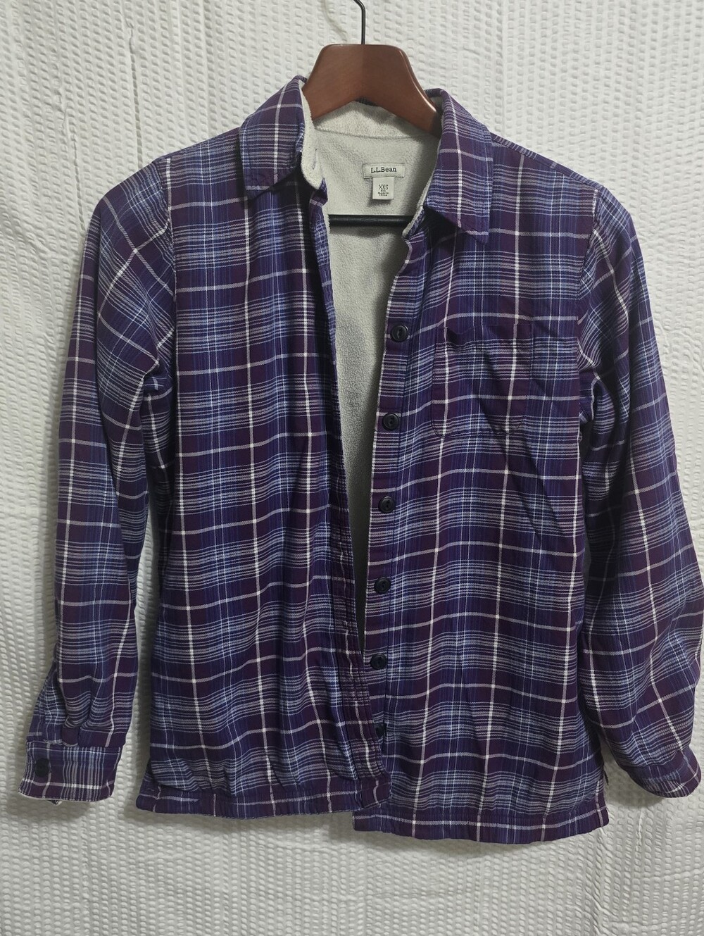 L.L.Bean Purple Plaid Fleece-Lined Flannel Shirt Jacket XXS Regular